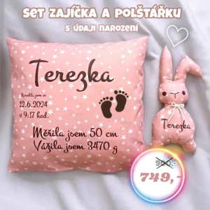 Set zajíčka a polštářku s údaji narození 